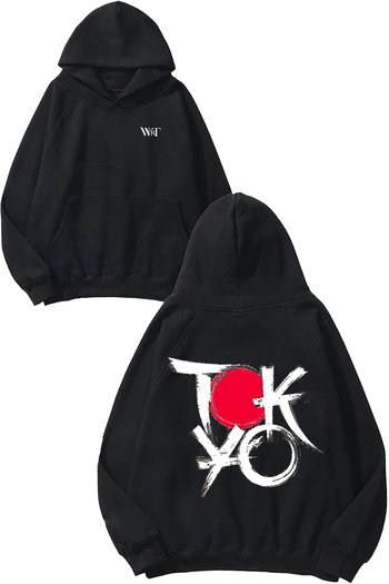 THEWERT Japanese 3 Design Back Printed Black Hooded Sweatshirt