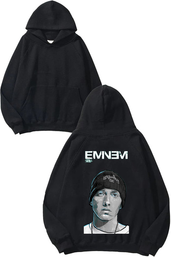 THEWERT Eminem 3 Design Back Printed Black Hooded Sweatshirt