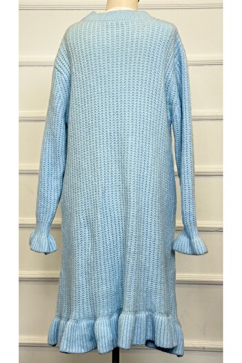 RACE FASHİON Crew Neck Long Knit Dress with Ruffled Sleeves and Hem Rc8000