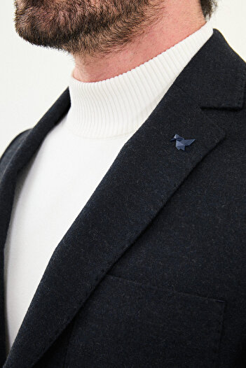 Mcr Straight Slim Fit Bag Pocket Mono Collar Wool Men's Jacket Navy Blue - 41470.25K