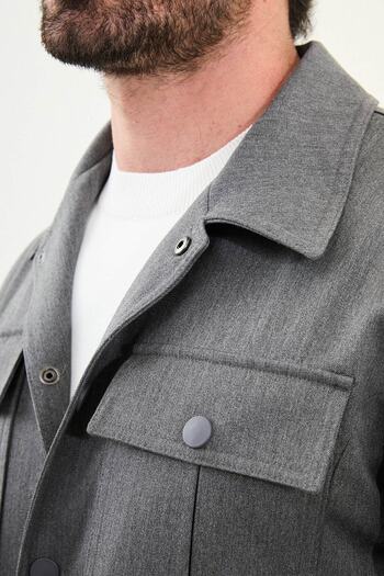 Mcr Plain Slim Fit Shirt Collar Men's Coat Gray - 39657.25K