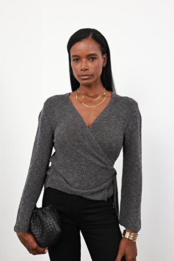 5in1Canpolat Anthracite Mercerized Double-Breasted Cardigan