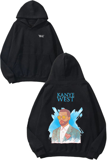 THEWERT Kanye West 2 Design Back Printed Black Hooded Sweatshirt