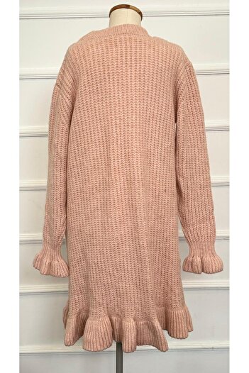 RACE FASHİON Crew Neck Long Knit Dress with Ruffled Sleeves and Hem Rc8000