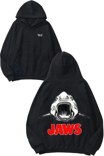 THEWERT Jaws 1 Design Back Printed Black Hooded Sweatshirt