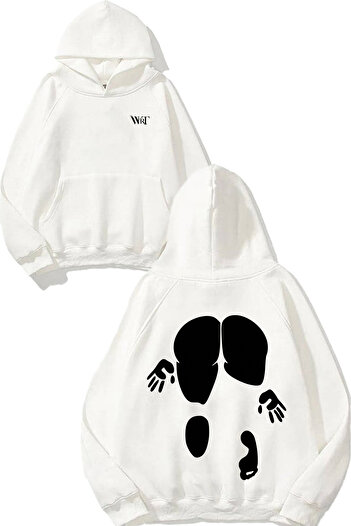 THEWERT Girl Body Design Back Printed White Hooded Sweatshirt