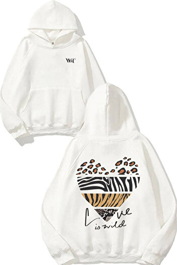 THEWERT Leopard 2 Design Back Printed White Hooded Sweatshirt