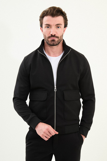 Mcr Straight Slim Fit Zippered Pocket Notched Lapel Trousers Coat Black - 17164.25K