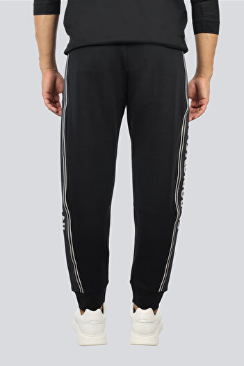 Emporio Armani Men's Elastic Lace-Up Waist Logo Strips on the Sides Black Pants Em002914 Af10013-Uc001