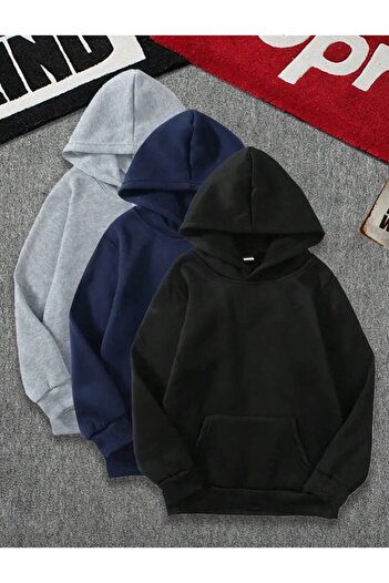 BYMEER 3-Piece Hooded Oversize Sweatshirt Black Navy Blue Gray