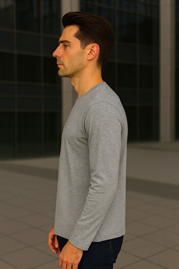Maccali Men's Long Sleeve Casual Comfortable Basic Gray Sweatshirt