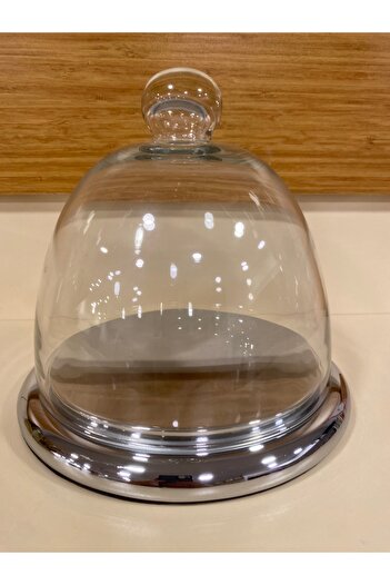 PLUS HOME Cake and Pastry Blowing Glass Cover Bell Jar and Brass Silver Stand Diameter 21 cm