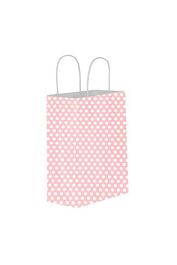 Home Pink Polka Dot Gift Small Size Paper Bag 18X24X8Cm Pack of 100 Pieces