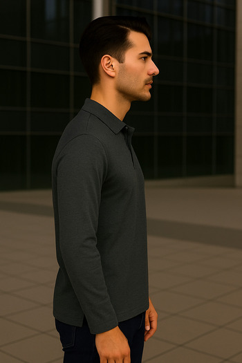 Maccali Men's Casual Basic Smoked Long Sleeve Polo Neck T-Shirt