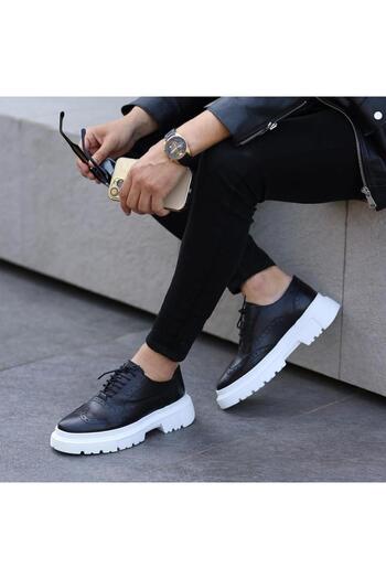 SailLakers - Black Leather Lace-Up Men's Casual Shoes 101-1000-H1308