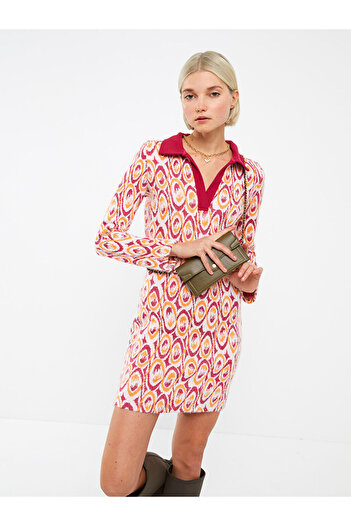 LC Waikiki Polo Neck Patterned Long Sleeve Women's Knitwear Dress