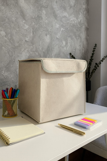 YUNUSOĞLU HOME Cream Closet Organizer, Laundry, Toy Organizer, Storage Box, Felt Basket Organizer 29X30 cm