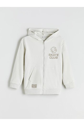 LC Waikiki New Season Hooded Printed Boys' Zippered Sweatshirt
