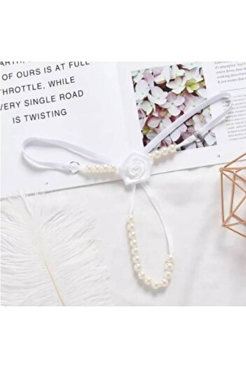 KESNUP Floral G-string thong panties with pearls, one size fits all, White