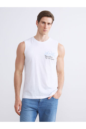 LC Waikiki Navy Blue Crew Neck Printed Combed Cotton Men's Sleeveless T-Shirt