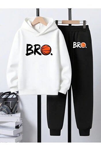 YUNAYT Children's Printed Hooded Sweatshirt and Sweatpants Set 3 Thread Raster for Autumn/Winter