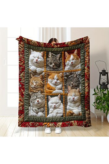 Choice 150x200cm 1 Bohemian Style Cat-Themed Flannel Blanket | Multi-Color Polyester Throw for Ideal for So