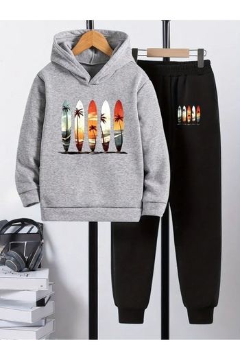 SVART WEAR Children's Printed Hooded Sweatshirt and Sweatpants Set 3 Thread Raster for Autumn/Winter
