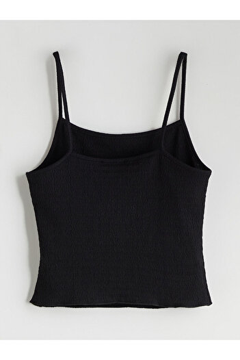 LC Waikiki Black Square Neck Textured Strap Women's Tank Top
