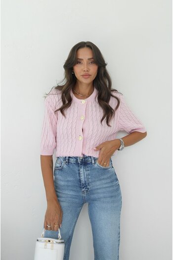 Havoş Pink Gallia Short Sleeve Cardigan