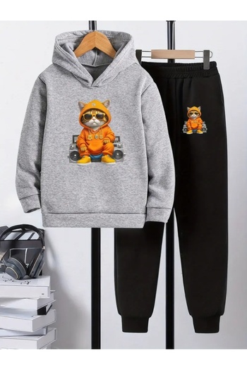 CROPSEL Children's Printed Hooded Sweatshirt and Sweatpants Set 3 Thread Raster for Autumn/Winter