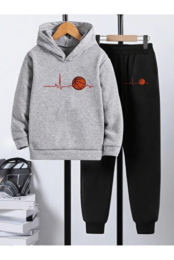 Cevval Children's Printed Hooded Sweatshirt and Sweatpants Set 3 Thread Raster for Autumn/Winter