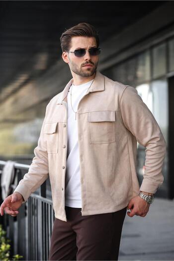 Madmext Beige Pocket Detailed Shirt Jacket 6748