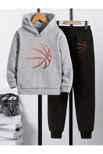 YUNAYT Children's Printed Hooded Sweatshirt and Sweatpants Set 3 Thread Raster for Autumn/Winter