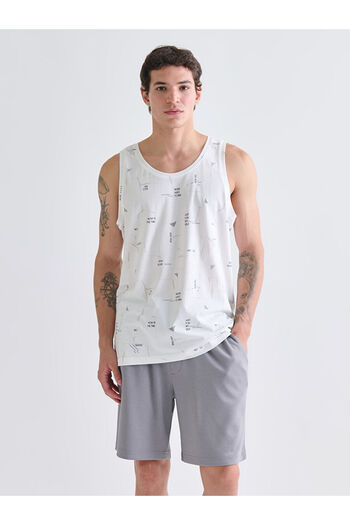 LC Waikiki Ecru Crew Neck Printed Men's Sleeveless T-Shirt