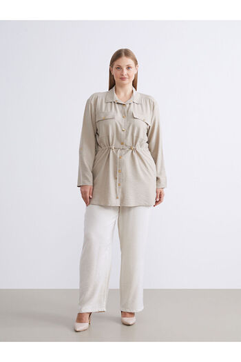 LC Waikiki Beige Shirt Collar Drawstring Women's Jacket