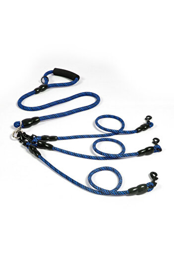 Choice B-Blue Nylon Weave Three Heads One Drag Three Dog Leash Round Rope Pet Traction Belt Dog Chain Stron