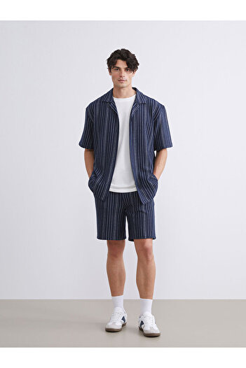 LC Waikiki Navy Blue Comfortable Fit Striped Men's Shorts