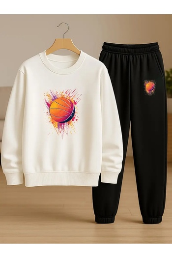 SVART WEAR Children's Printed Crew Neck Sweatshirt and Sweatpants Set 3 Thread Raster for Autumn/Winter