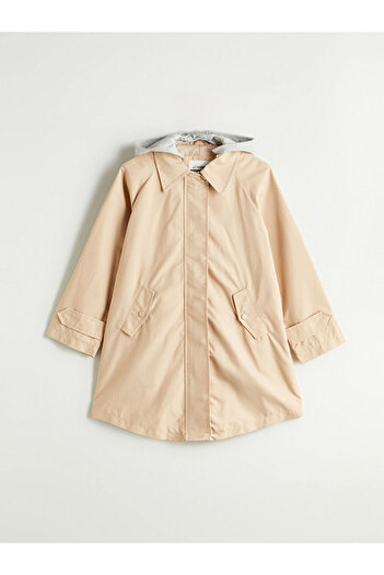 LC Waikiki Beige Hooded Girl's Trench Coat