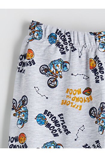 LC Waikiki Gray Printed Boys' Pajama Bottoms with Elastic Waist