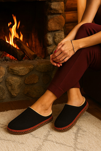 Behtah Kundura Embroidered Inside Full Wool High-Soled Home Slippers Dowry Bundle Slippers Casual Slippers Narrow Fit