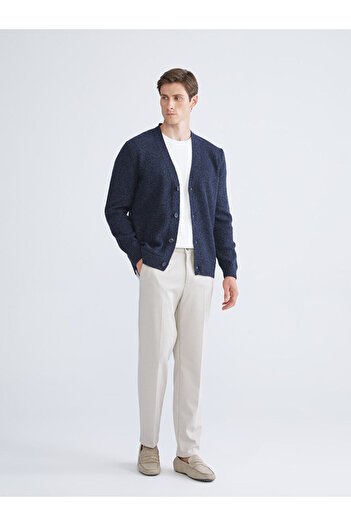 LC Waikiki Navy Blue Standard Fit V-Neck Men's Knitwear Cardigan