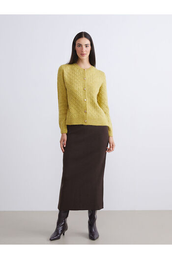 LC Waikiki Brown Elastic Waist Slit Knit Skirt