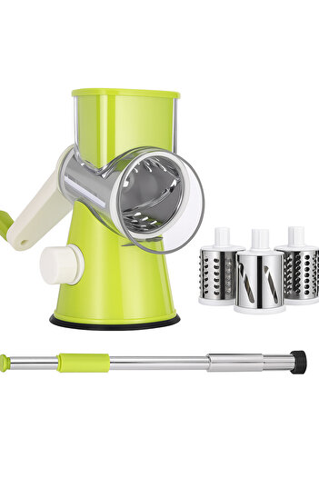 TSUMAB Manual Rotary Vegetable Slicer – Multi-Functional Drum Grater with 3 Stainless Steel Blades