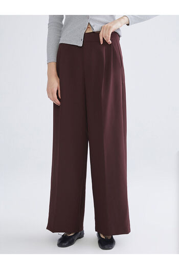 LC Waikiki Burgundy Loose Fit Wide Leg Women's Trousers
