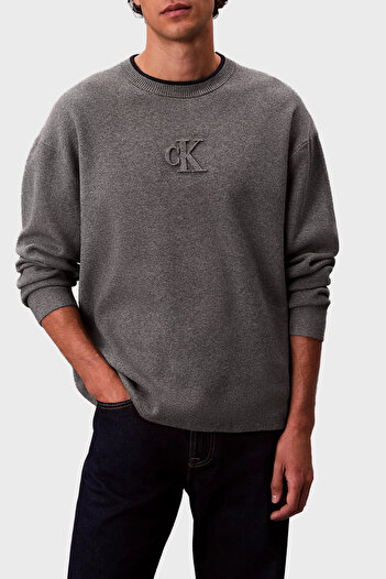 Calvin Klein Kabartmalı Logolu Regular Fit Sıfır Yaka Kazak LV04RD300GP7E Erkek KAZAK LV04RD300G P7E