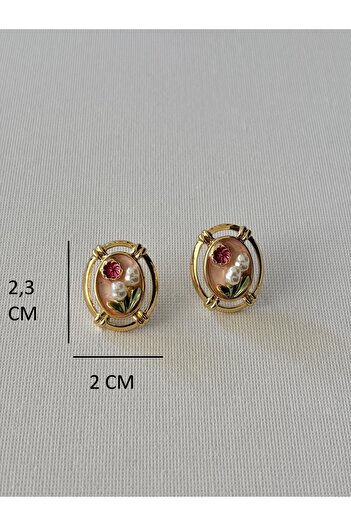 Nilsu Aksesuar Vintage Pearl Detailed Oval Flower Women's Earrings