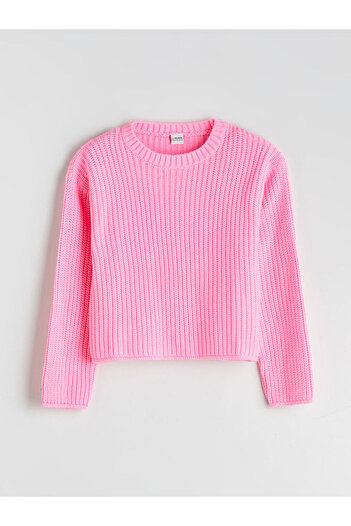 LC Waikiki Pink Crew Neck Girl's Knitwear Sweater