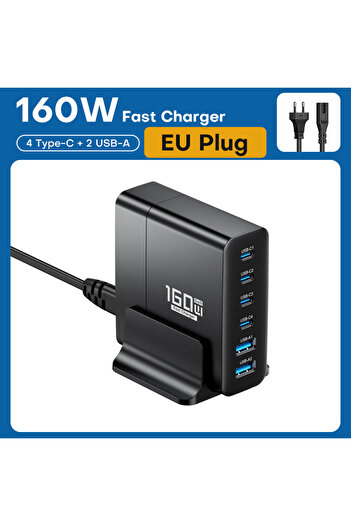 Choice EU Plug 160W GaN USB Type C Charger Multiple Ports PD PPS QC4.0 Desktop Fast Charger For iPhone 14 P