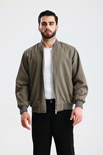 İLKCET MODA V-Neck Zippered Khaki Oversize Seasonal Jacket